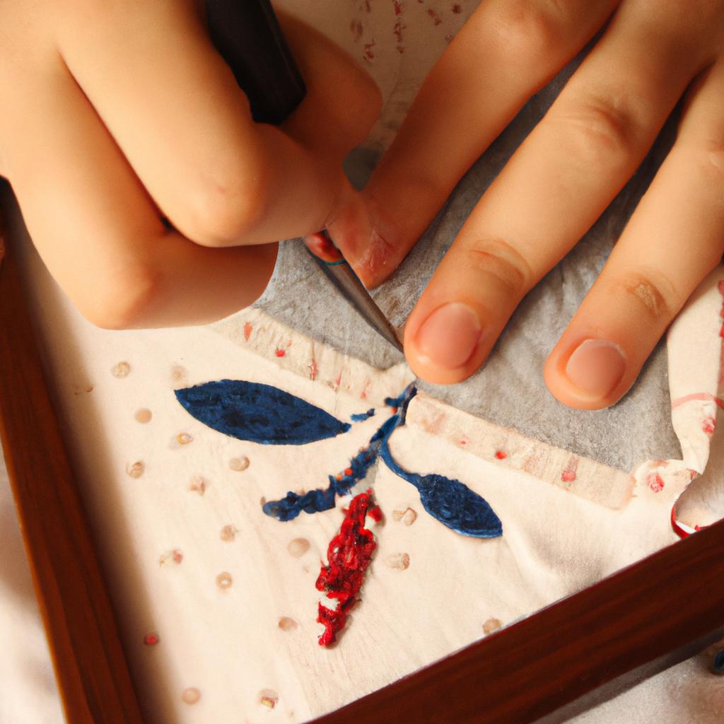 Person cross stitching and designing