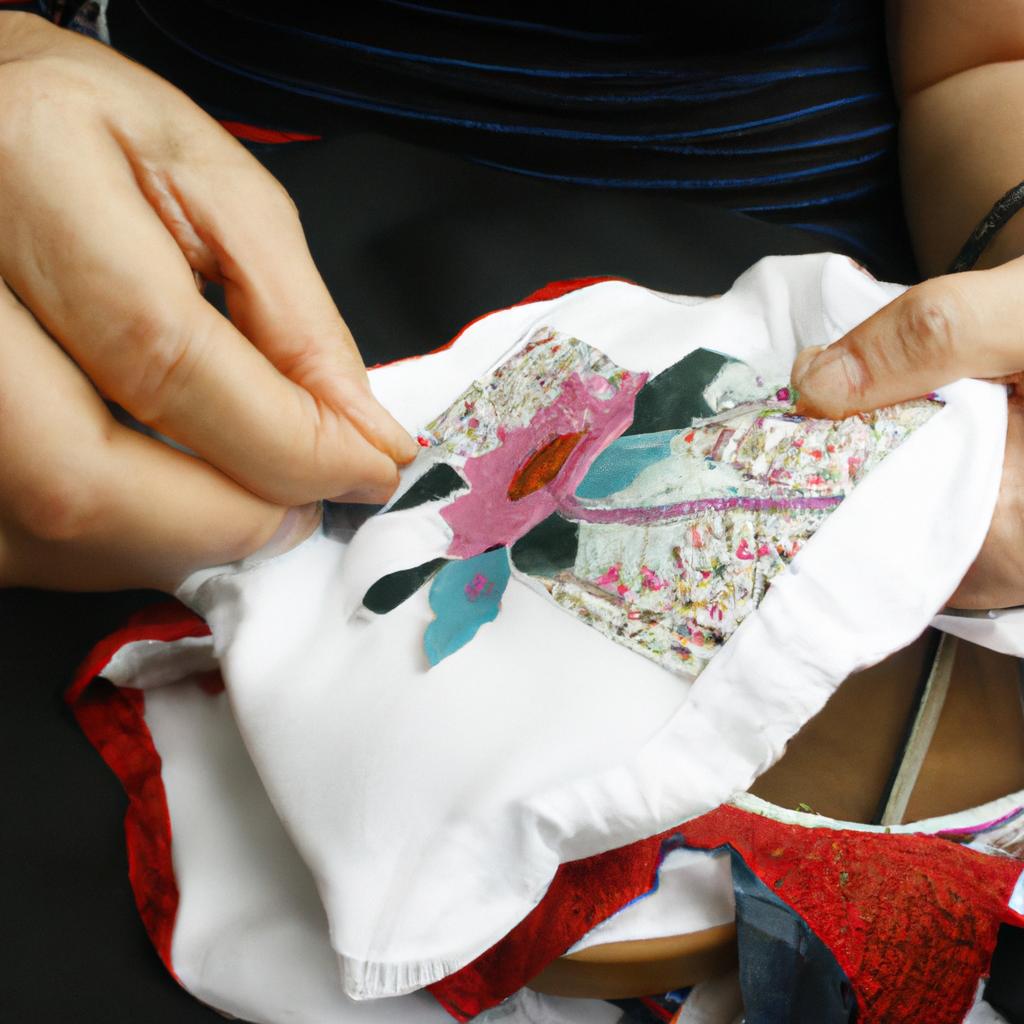 Person demonstrating embroidery stitching techniques