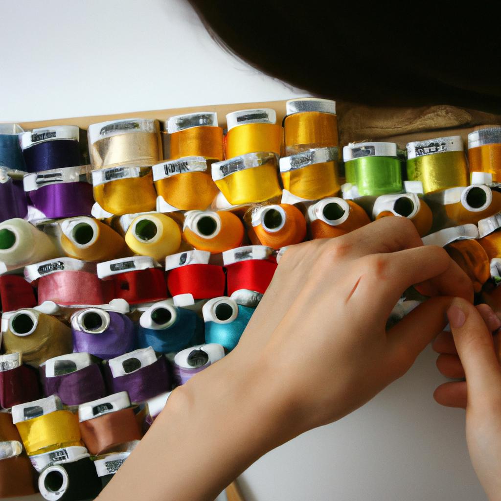 Person selecting embroidery thread colors