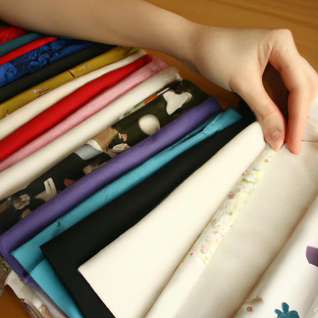 Person selecting fabric for cross-stitch