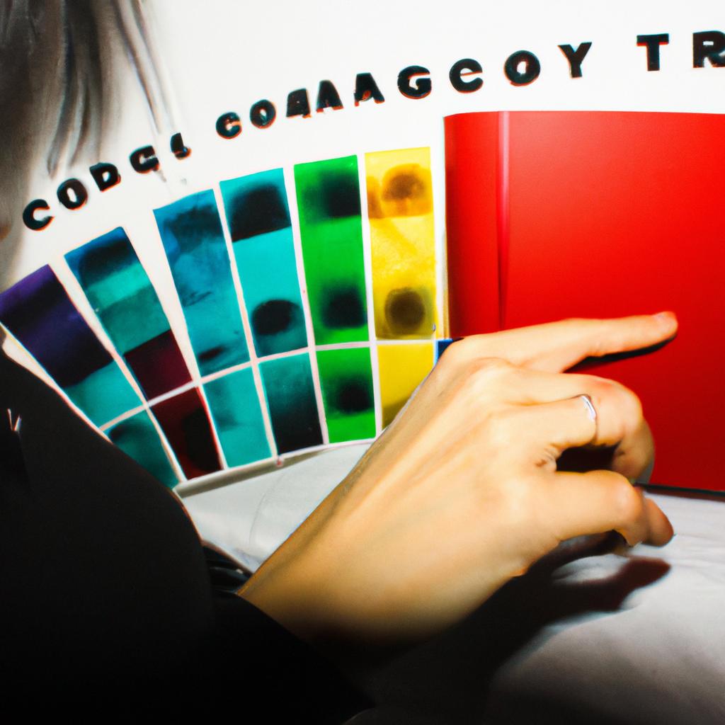 Person studying color theory, stitching